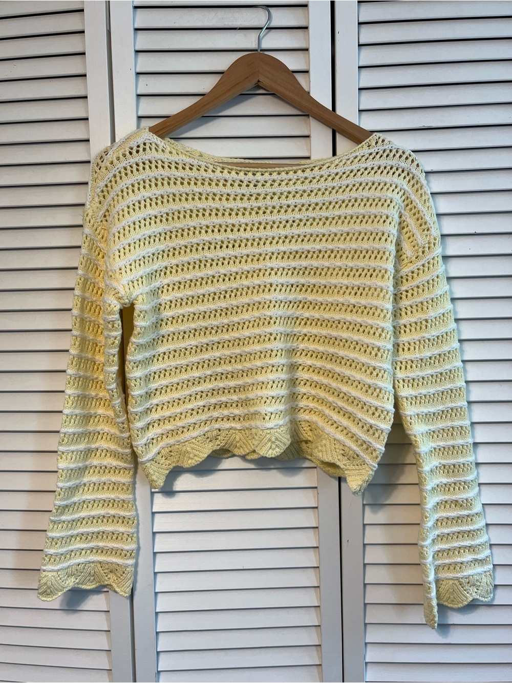 Yellow Crochet Knit Women's Sweater